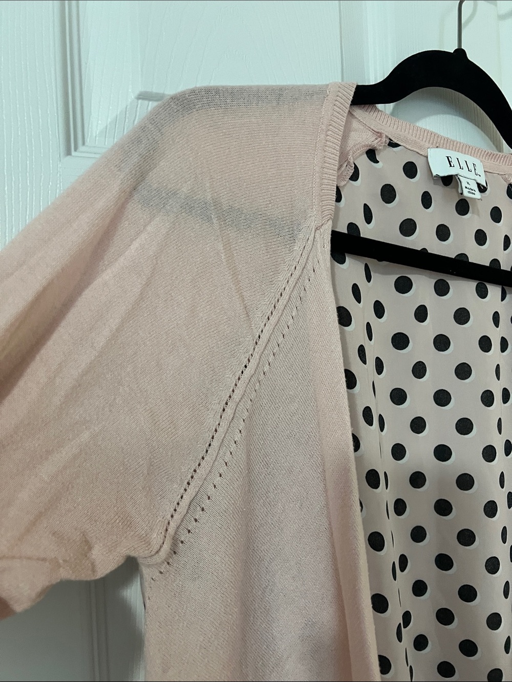 Elle Blush Pink Open-Front Cardigan with Black Trim - Picture 6 of 15